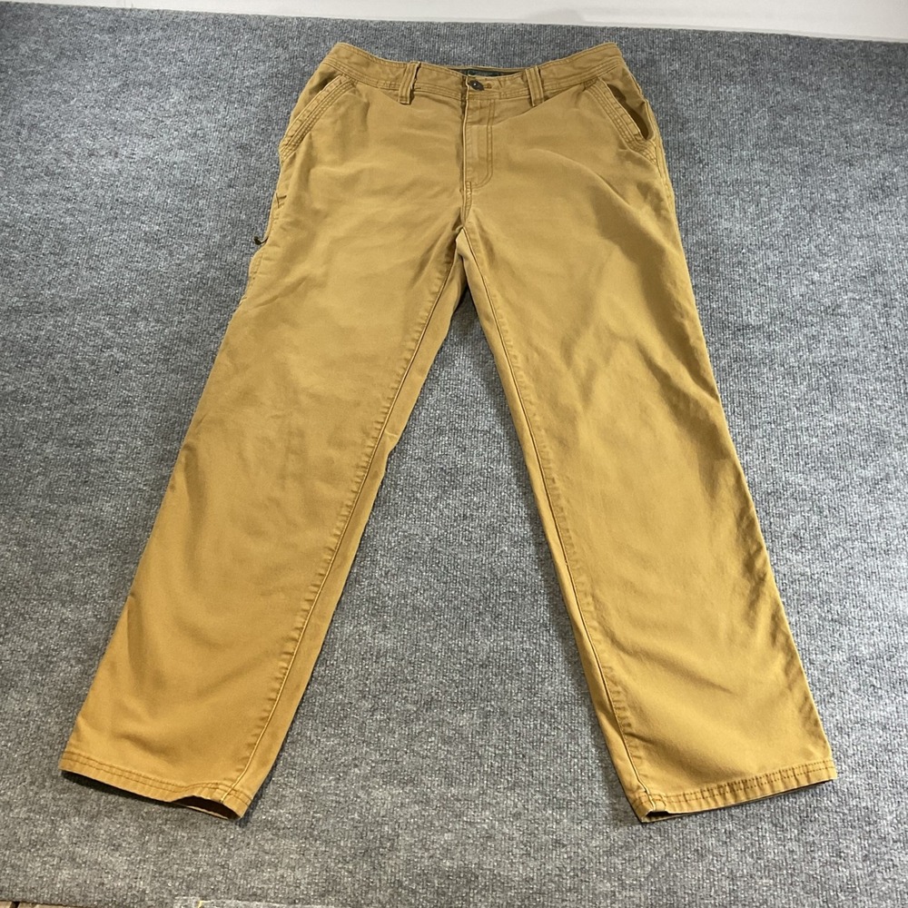 GH Bass & Co Mens Canvas Utility Pants Tan Khaki Straight Leg Workwear 34x32